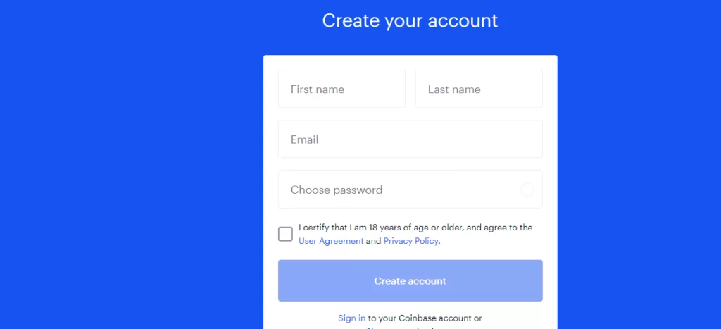 Create a coinbase account